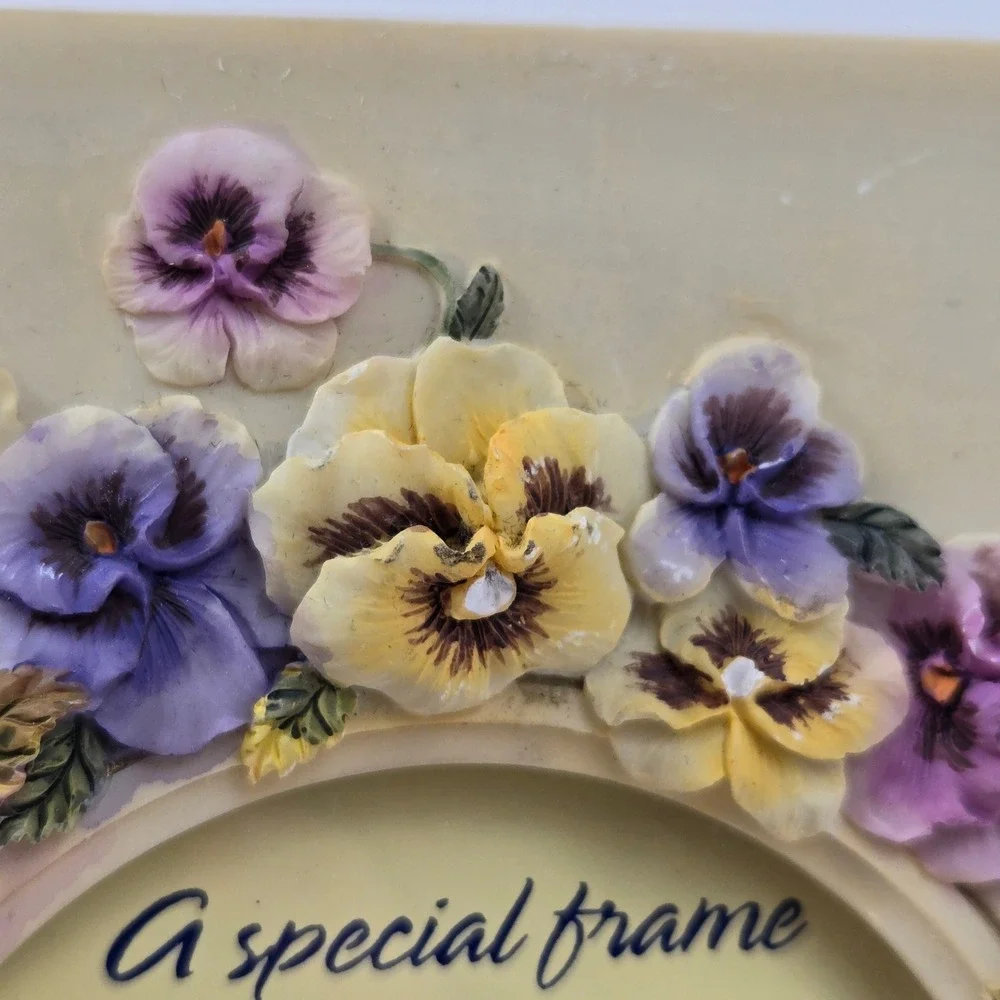 Flowers Inc Balloons Pansy Floral Picture Frame 3D Resin Purple Yellow Butterfly